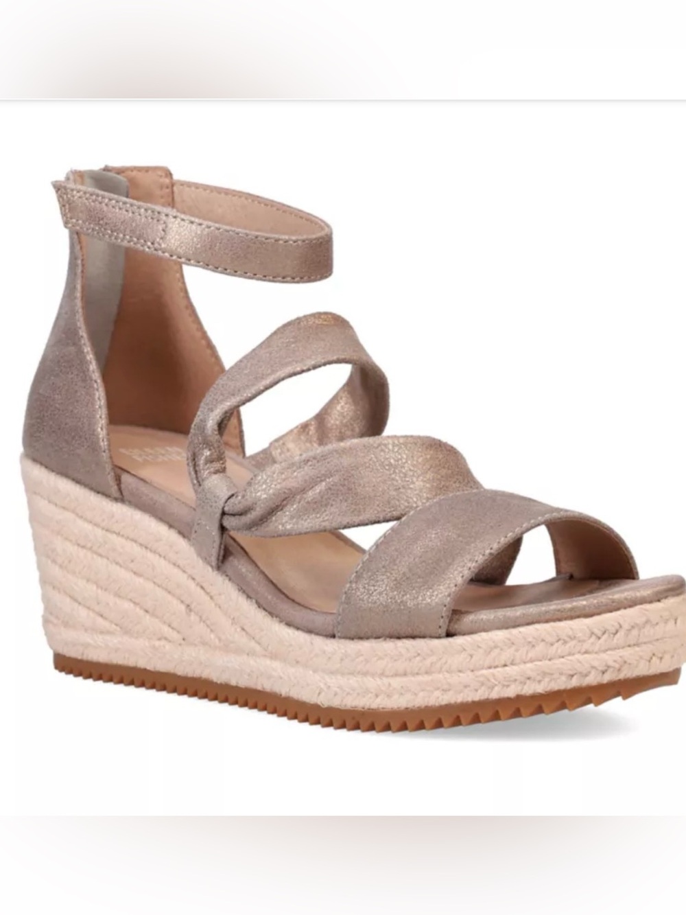 Eileen Fisher Metallic Espadrille Wedge Sandals Size 6 Ankle Strap Comfort